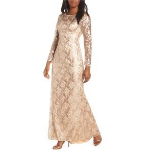 Champagne Rose Gold Sequin Long Sleeve Modest